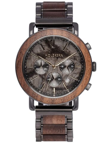 Holzkern Herrenuhr Quarz Chronograph Askja Walnuss/Marmor Anthrazit / Braun