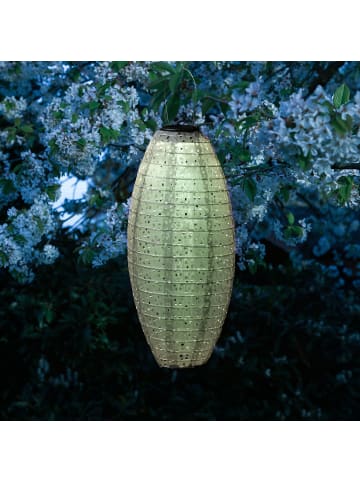MARELIDA 2x LED Solar Lampion oval mit Blumenmuster H: 40cm in grün