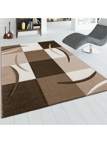 KADIMA DESIGN Teppich Kurzflor Karo Wohnzimmer in Braun