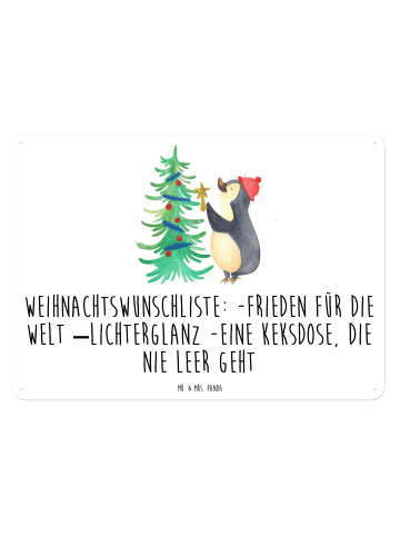 Mr. & Mrs. Panda Blechschild Pinguin Weihnachtsbaum mit Spruch in Weiß
