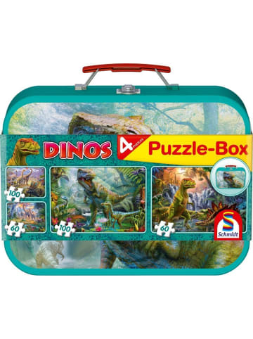 Schmidt Spiele Dinos, Puzzle-Box, 2 x 60, 2 x100 Teile im Metallkoffer