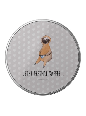 Mr. & Mrs. Panda Aufbewahrungsbox Faultier Kaffee mit Spruch in Grau Pastell