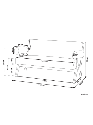 Beliani 2-Sitzer Sofa TAMRE in Weiß/Braun - (W) 148 x (H) 79 x (L) 78 cm