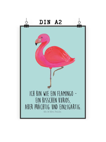 Mr. & Mrs. Panda Poster Flamingo Classic mit Spruch in Türkis Pastell