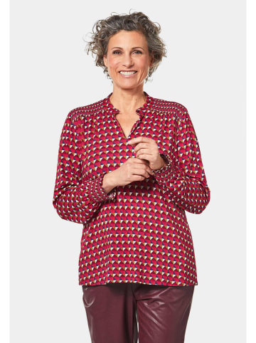 GOLDNER Kurzgröße: Jerseybluse mit modischen Smok-Details in teerose / gemustert