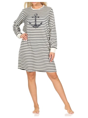 NORMANN Frottee Nachthemd langarm Bündchen Maritime Optik in weiß