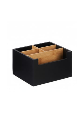 relaxdays Schreibtisch Organizer in Schwarz/ Natur - (B)18 x (H)9,5 x (T)15 cm
