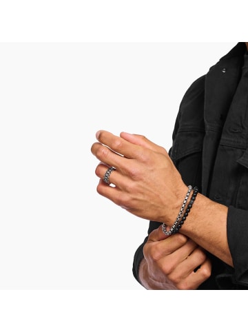Thomas Sabo Ring Kettenglieder Schwarze Steine Breit in silber, schwarz