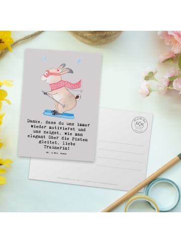 Mr. & Mrs. Panda Postkarte Skifahren Trainerin Liebe mit Spruch in Grau Pastell