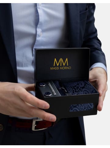 Massi Morino  Krawatten-Set in Paisley Dunkelblau