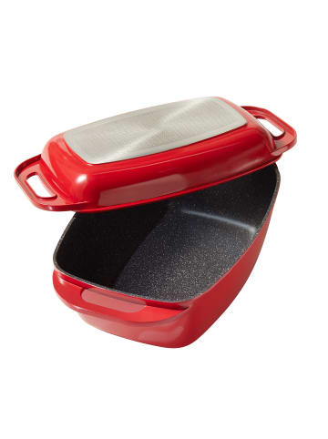 Stoneline Bräter Schmortopf 43x26 cm | mit Deckel in Rot