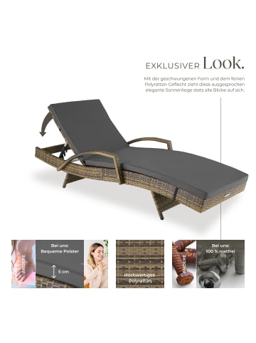 tectake Rattan Sonnenliege, bodenschonend, 190 x 71 x 34 – 74,5 cm