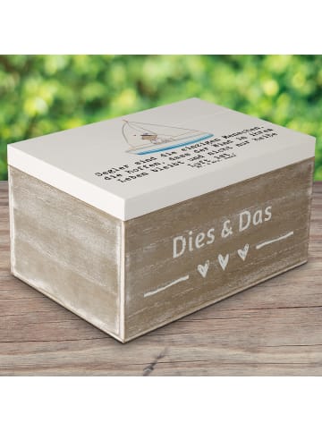 Mr. & Mrs. Panda Holzkiste Segeln Lebenswind mit Spruch in Weiß