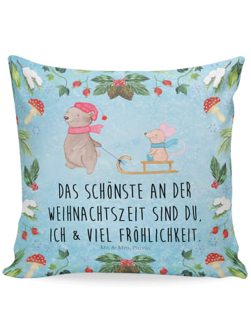 Mr. & Mrs. Panda kissen für sofa Bär und Maus Schlitten mit Spruch in Eisblau