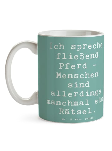 Mr. & Mrs. Panda Kaffeetasse Reiten und Rätsel mit Spruch in Meeresbrise