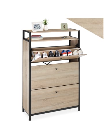 tectake Schuhschrank Braddock inklusive Kippschutz, 61 x 32 x 130 cm, Industrial Holz he