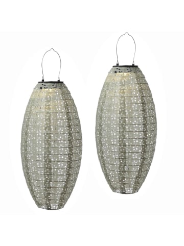 MARELIDA 2x LED Solar Lampion oval mit Blumenmuster H: 40cm in grün