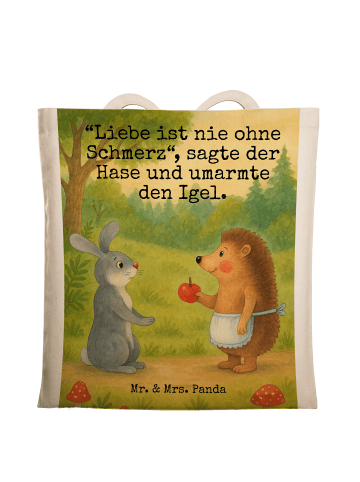 Mr. & Mrs. Panda Tote Bag Hase Igel Design mit Spruch in Weiß