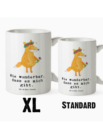 Mr. & Mrs. Panda Weiße Tasse Fuchs Blumen mit Spruch in Weiß