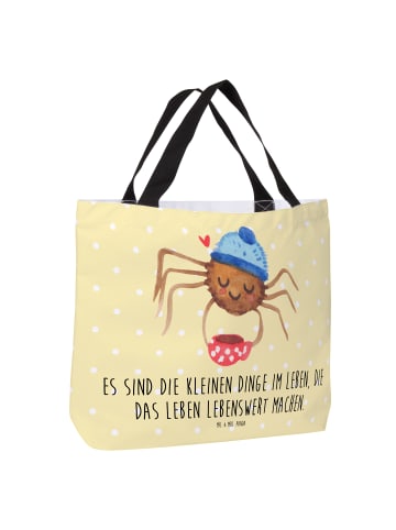 Mr. & Mrs. Panda Shopper Spinne Agathe Kaffee mit Spruch in Gelb Pastell
