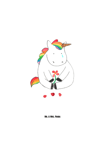 Mr. & Mrs. Panda Edelstahlflasche Einhorn Traurig ohne Spruch in Weiß