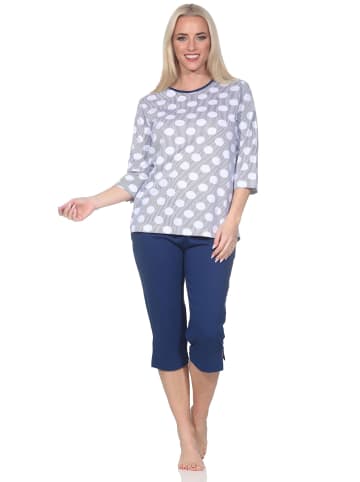 NORMANN Kurzarm Capri Schlafanzug Pyjama Tupfen Punkte Look 125 90 330 in marine