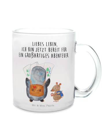 Mr. & Mrs. Panda Teeglas Pinguin & Maus Wanderer mit Spruch in Transparent