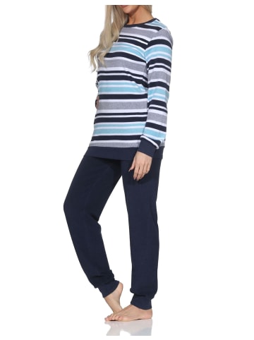 NORMANN Frottee Schlafanzug langarm Bündchen Streifenoptik in hellblau