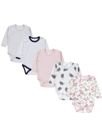 TupTam Mädchen Baby Body Langarm Unifarben 5er Pack in grau/weiß