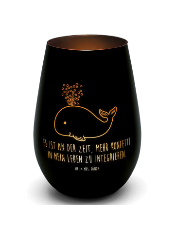 Mr. & Mrs. Panda Gold Windlicht Wal Konfetti mit Spruch in Schwarz