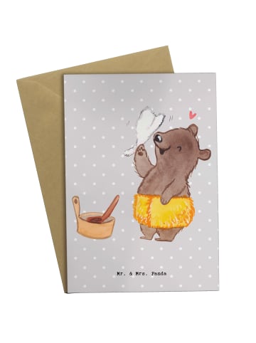 Mr. & Mrs. Panda Grußkarte Saunameister Herz ohne Spruch in Grau Pastell