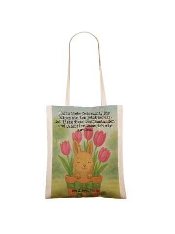 Mr. & Mrs. Panda Schultertasche Hase Tulpen Design mit Spruch in Weiß