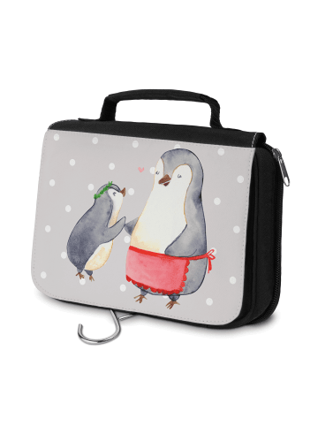 Mr. & Mrs. Panda Kulturbeutel Pinguin mit Kind ohne Spruch in Grau Pastell