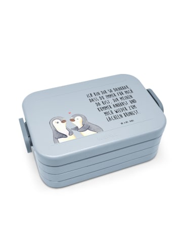 Mr. & Mrs. Panda Frischhaltedose Pinguine trösten Motiv mit Spruch in Blau Pastell