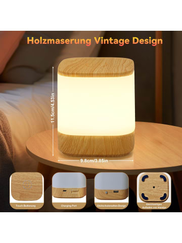 ZMH 2er-Set Tischleuchte LED in beige holz 3600 mAh Akku Touch Dimmbar USB Timer