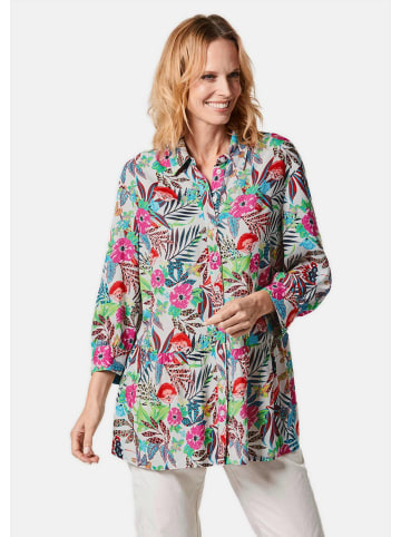 GOLDNER Kurzgröße:  Druckbluse in exotischem Muster in koralle / grün / gemustert