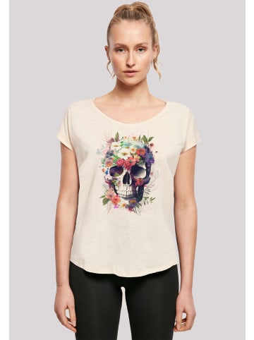 F4NT4STIC Long Cut T-Shirt Totenkopf Blumen in Whitesand