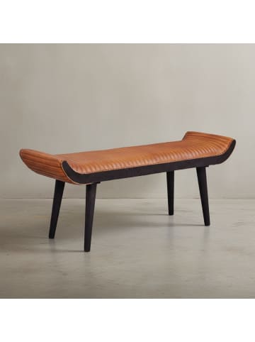 KADIMA DESIGN Sitzbank | Echtleder/Holz, 125x51x38cm, Premium, Braun