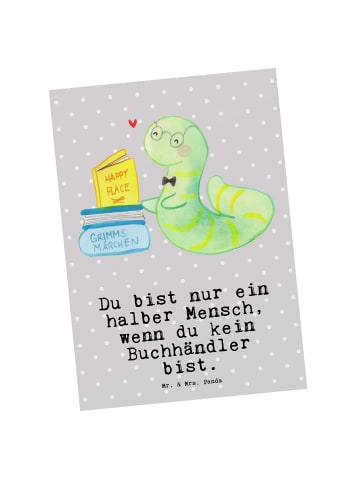 Mr. & Mrs. Panda Postkarte Buchhändler Herz mit Spruch in Grau Pastell