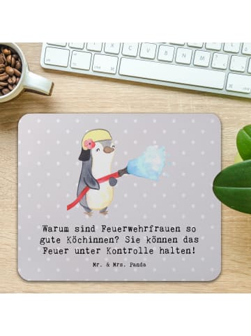 Mr. & Mrs. Panda Maus-Pad Feuerwehrfrau Köchin mit Spruch in Grau Pastell