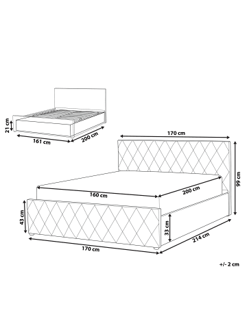 Beliani Doppelbett ROCHEFORT in Grau - (W) 170 x (H) 99 x (L) 214 cm