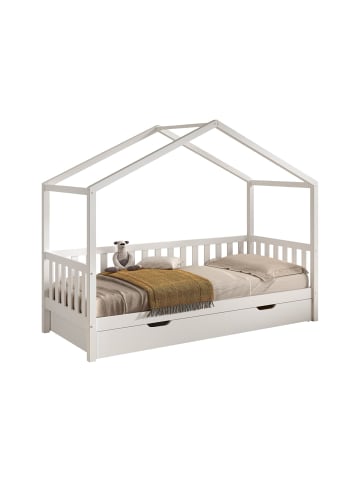 58 aufm Kessel HAUSBETT Kapua 90x200 mit Bettschublade Kiefer Massivholz Weiß