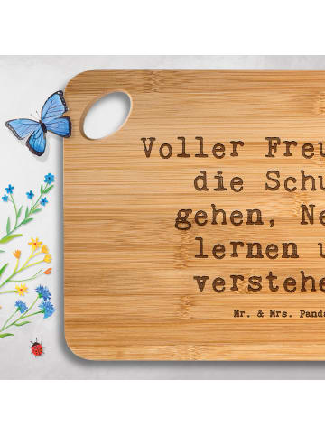Mr. & Mrs. Panda Schneidebrett Spruch Schulanfang Freude mit Spruch in Braun