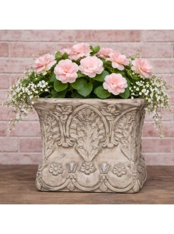 AltoBelli Blumentopf TRIESTE Viereckig mit Blumen Muster Grau Zement 12x12 cm