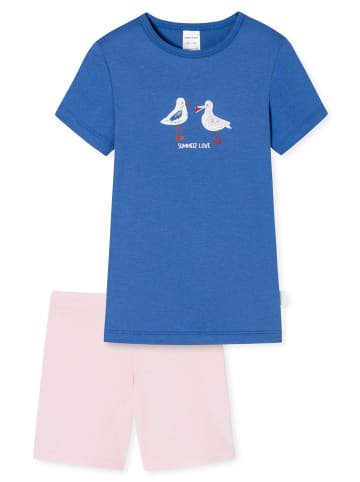 Schiesser Pyjama in Blau/Rosa