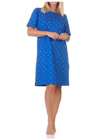 NORMANN Nachthemd kurzarm Tupfen Punkte Optik Übergröße 125 214 665 in blau