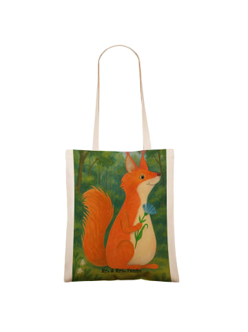 Mr. & Mrs. Panda Tote Bag Eichhörnchen Blume Design ohne Spruch in Weiß