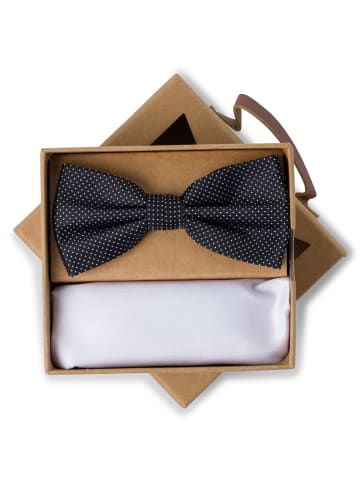 Finshley & Harding London Fliege und Einstecktuch in schwarz weiß - 0001