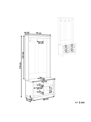 Beliani Schuhschrank DURACK in Schwarz/Braun - (W) 76 x (H) 170 x (L) 39 cm