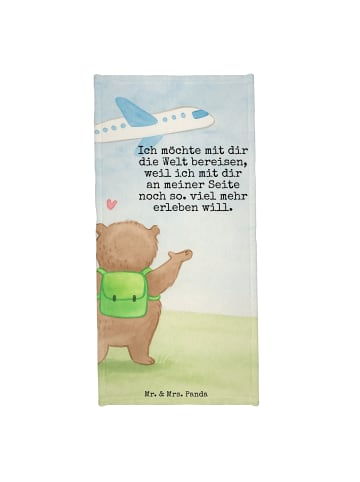 Mr. & Mrs. Panda Badehandtuch Bär Flugzeug Design mit Spruch in Grau Pastell